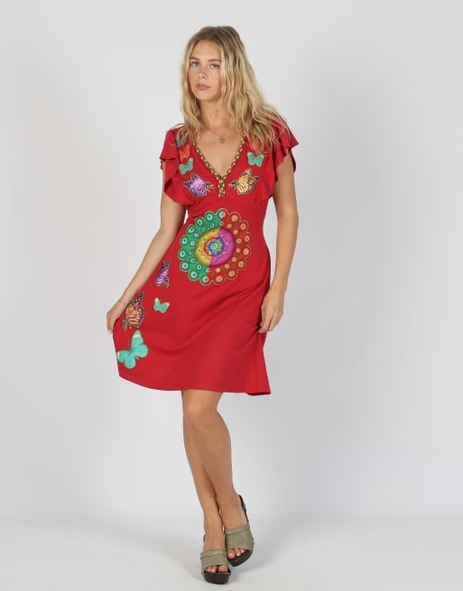 Vintage Desigual S woven midi dress in red