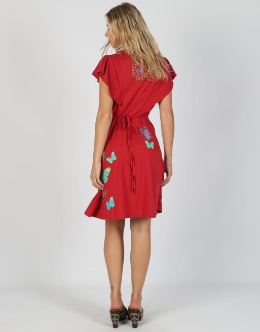 Vintage Desigual S woven midi dress in red, 3 of 4