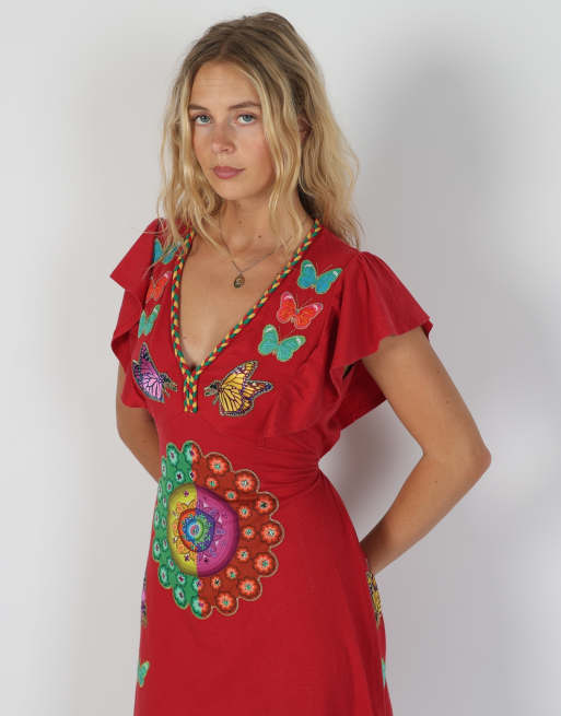 Vintage Desigual S woven midi dress in red, 4 of 4