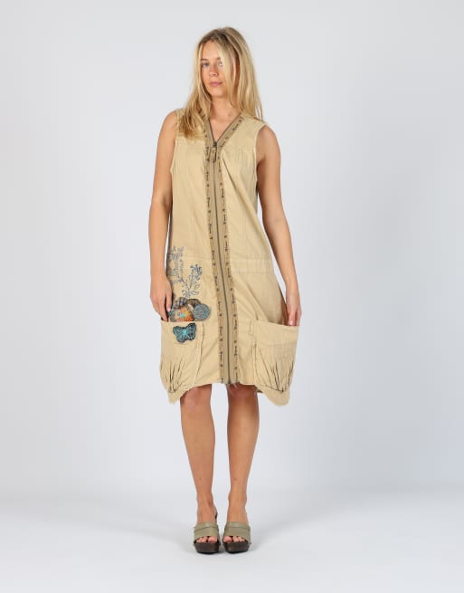 Vintage Desigual S woven midi dress in tan