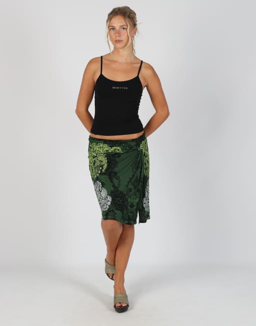 Vintage Desigual S woven midi skirt in dark green
