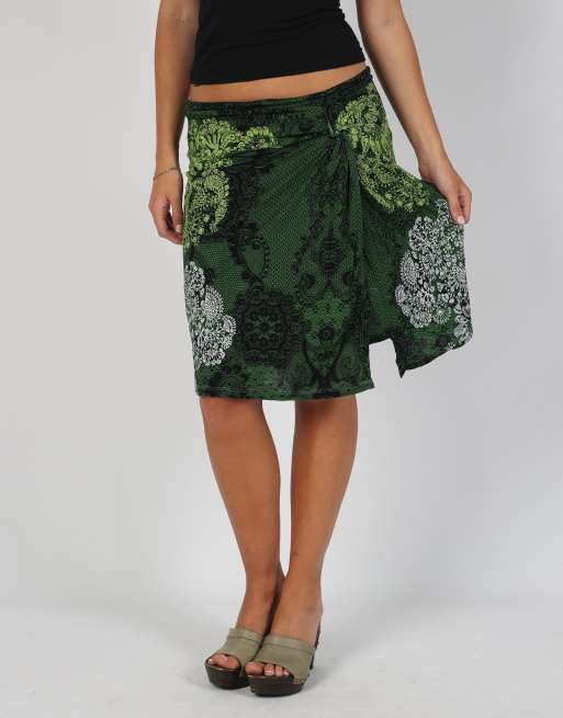 Vintage Desigual S woven midi skirt in dark green, 2 of 4
