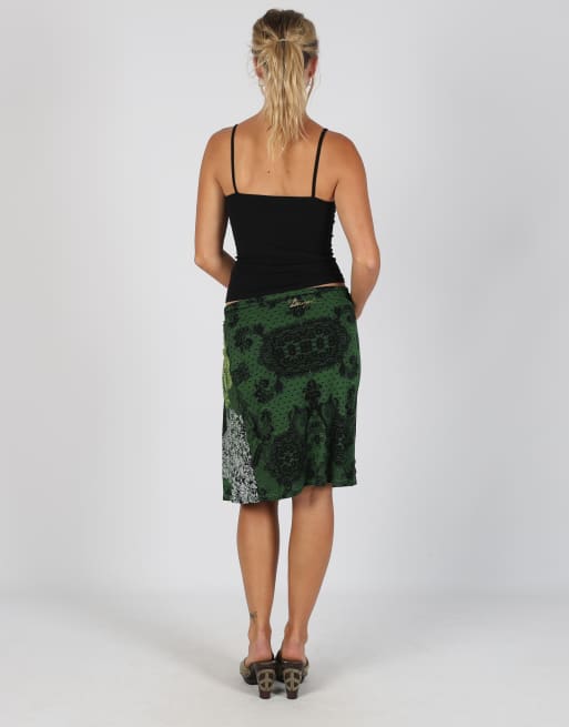 Vintage Desigual S woven midi skirt in dark green, 3 of 4