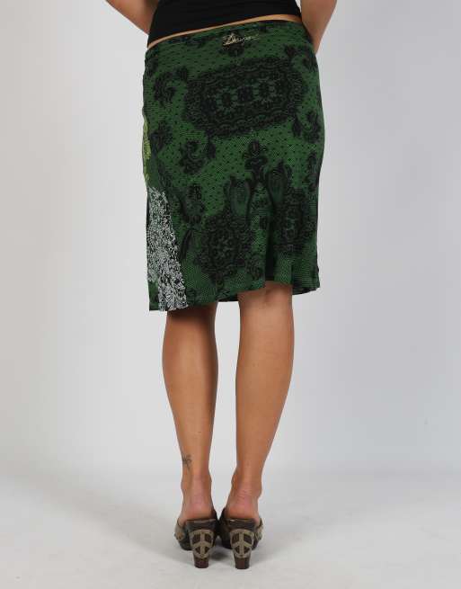 Vintage Desigual S woven midi skirt in dark green, 4 of 4