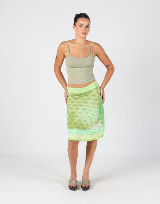 Vintage Desigual S woven midi skirt in light green