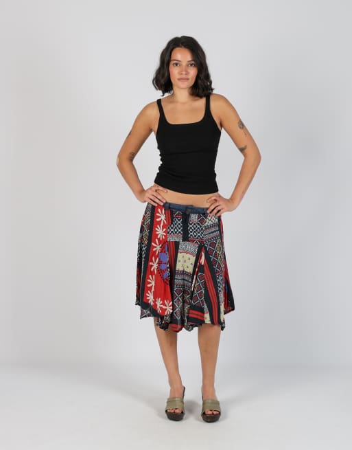 Vintage Desigual S woven midi skirt in navy blue