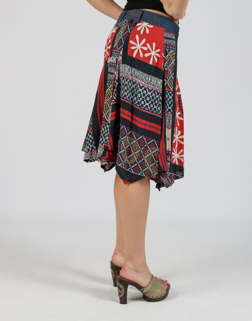Vintage Desigual S woven midi skirt in navy blue, 2 of 4