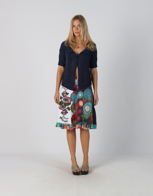 Vintage Desigual S woven midi skirt in navy blue, 1 of 4