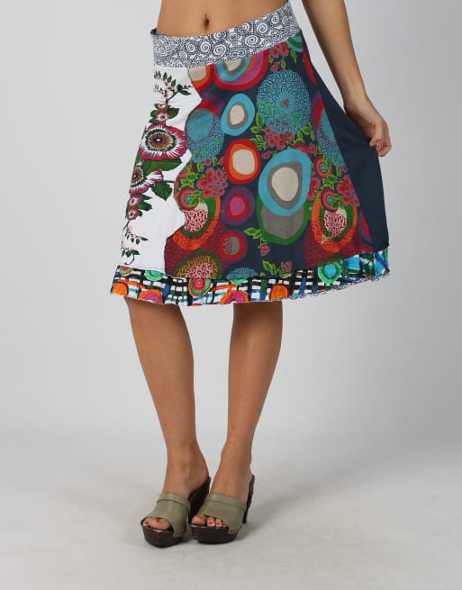 Vintage Desigual S woven midi skirt in navy blue, 2 of 4