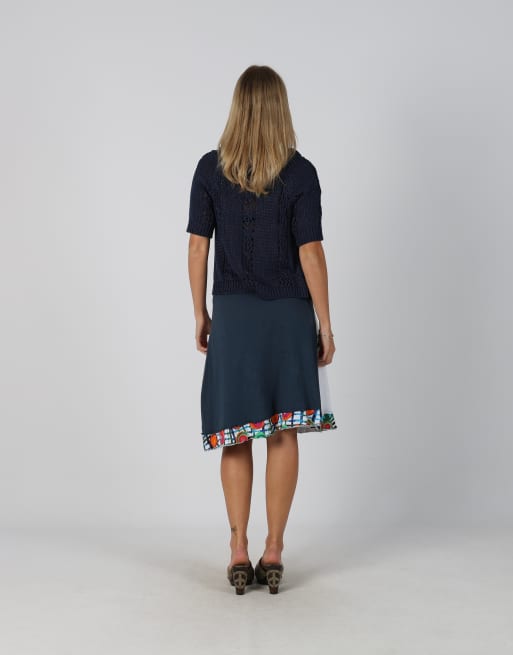 Vintage Desigual S woven midi skirt in navy blue, 3 of 4