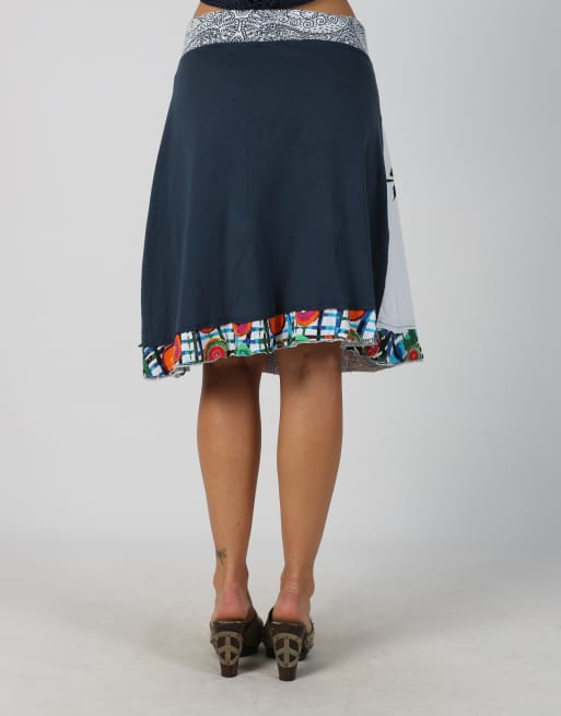 Vintage Desigual S woven midi skirt in navy blue, 4 of 4