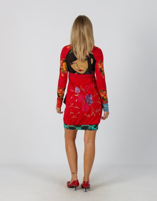 Vintage Desigual S woven mini dress in red, 3 of 4