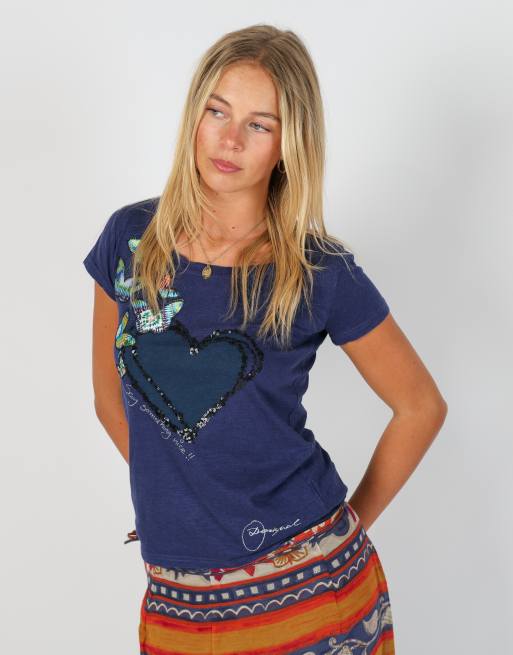 Vintage Desigual S woven top in navy blue, 3 of 4