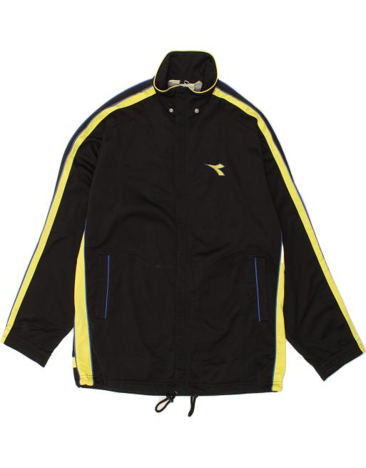 Vintage Diadora Size L Colourblock Tracksuit Top Jacket in Black