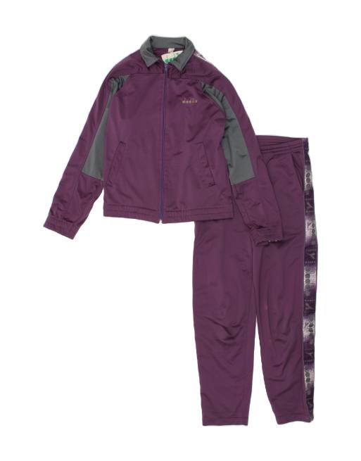 Vintage Diadora Size M Colourblock Graphic Full Tracksuit in Purple
