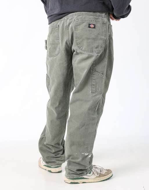 Vintage Dickies 38x32 canvas carpenter jeans in dark green