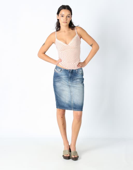 Vintage Diesel 6 denim midi skirt blue