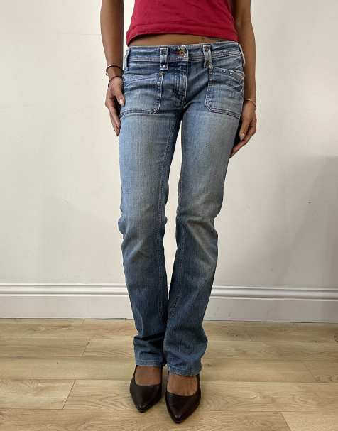 Vintage diesel bleach wash straight leg jeans in blue - view 1