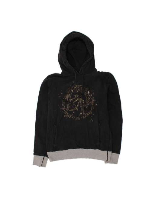 Vintage Diesel Graphic Hoodie Jumper Uk 18 XL In Black Colourblock