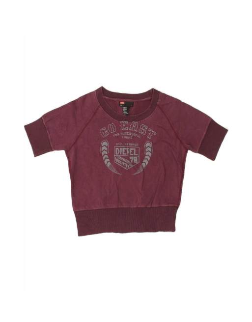 Vintage Diesel Graphic Short Sleeve Sweatshirt Jumper Uk 14 Large In Maroon
