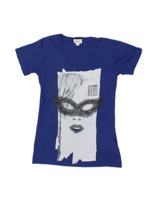 Vintage Diesel Graphic T-shirt Top Uk 10 Small In Blue