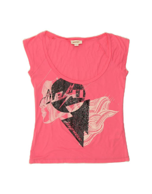 Vintage Diesel Graphic T-shirt Top UK 10 Small In Pink