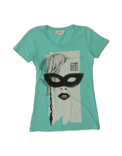 Vintage Diesel Graphic T-shirt Top UK 10 Small In Turquoise