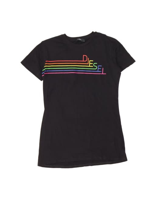 Vintage Diesel Graphic T-shirt Top UK 12 Medium In Black Striped