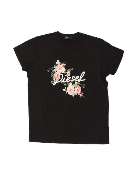 Vintage Diesel Graphic T-shirt Top UK 18 XL In Black Floral - view 1