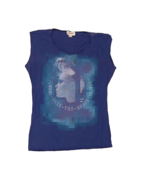 Vintage Diesel Oversized Graphic T-shirt Top UK 6 XS In Blue - view 1