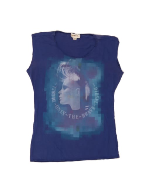Vintage Diesel Oversized Graphic T-shirt Top UK 6 XS In Blue