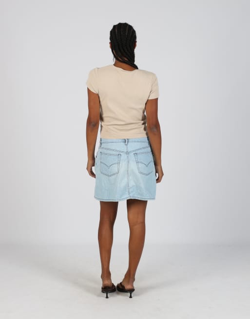 Vintage Diesel S denim midi skirt in light blue, 3 of 4