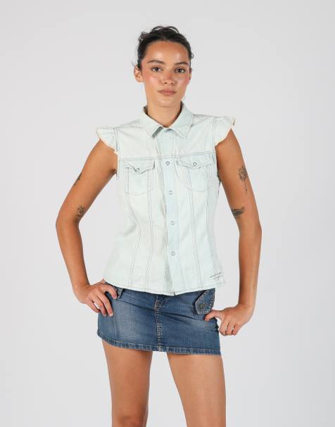 Vintage Diesel S shirt in light blue - view 1