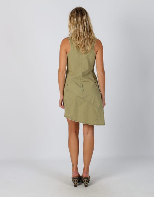 Vintage Diesel S woven midi dress in khaki green, 3 of 4