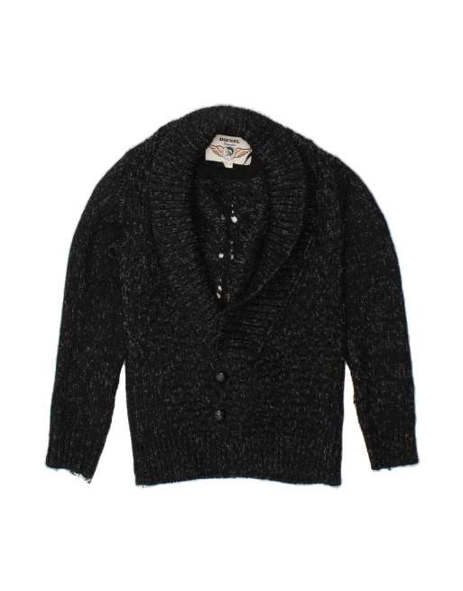 Vintage Diesel Shawl Neck Cardigan Sweater UK 14 Medium In Black Flecked