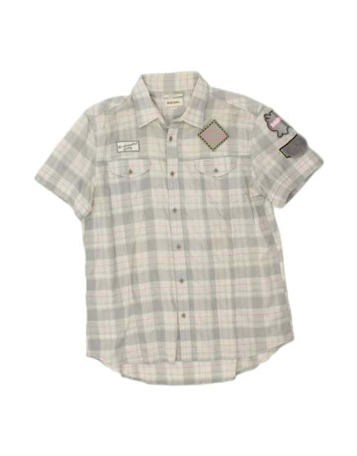 Vintage Diesel Slim Fit Short Sleeve Shirt XL In Grey Check