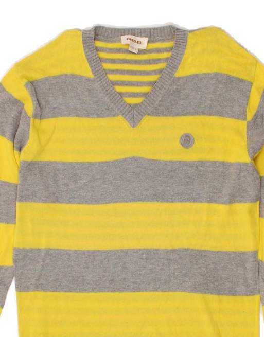 Vintage Diesel V-neck Jumper Sweater Medium In Yellow Striped, 3 of 4