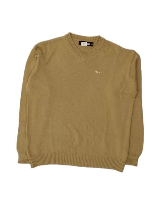 Vintage Diesel V-neck Jumper Sweater UK 20 2XL In Khaki Merino Wool