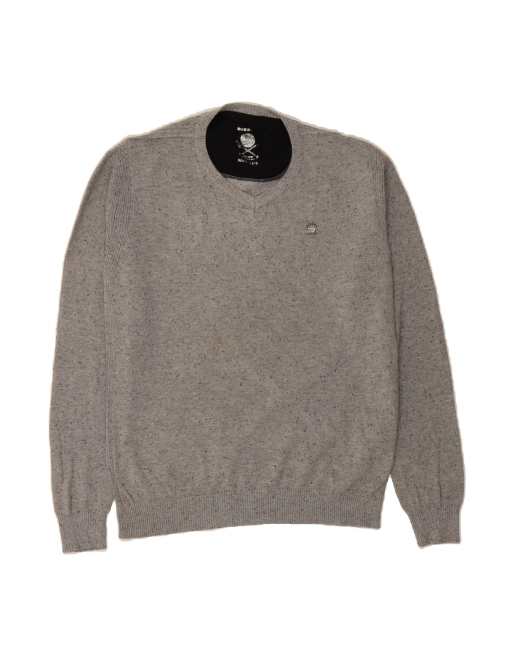 Vintage Diesel V-neck Jumper Sweater XL In Grey Flecked