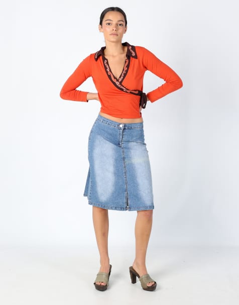 Vintage Diske Jeans 8 Denim Midi Skirt Light Blue - view 1