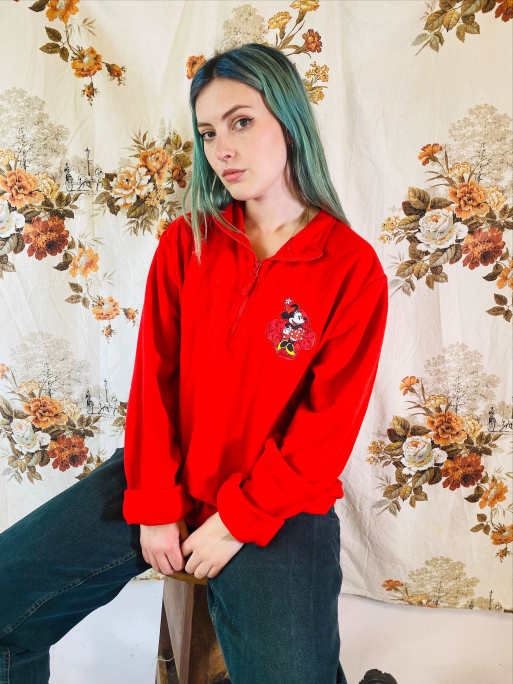 Vintage Disney Size L embroidered fleece in red