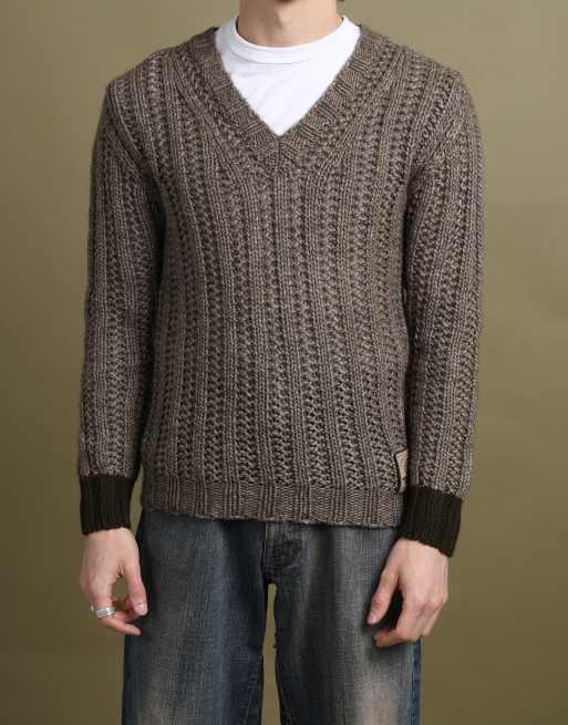 Vintage Dolce & Gabbana Chunky Knit V-Neck Jumper size S in Brown, 4 of 5
