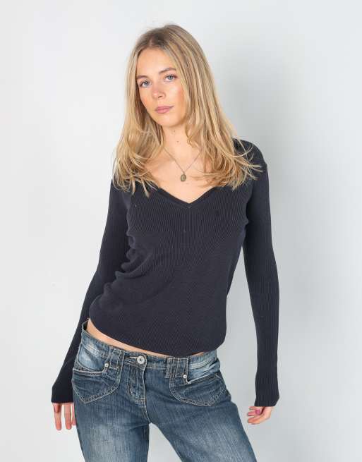 Vintage Dolce & Gabbana S long sleeve top in navy blue