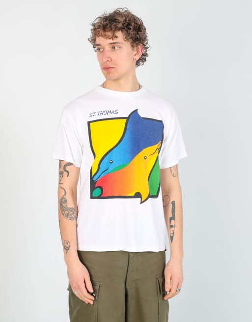 Vintage Dolphin Print m t-shirt in white