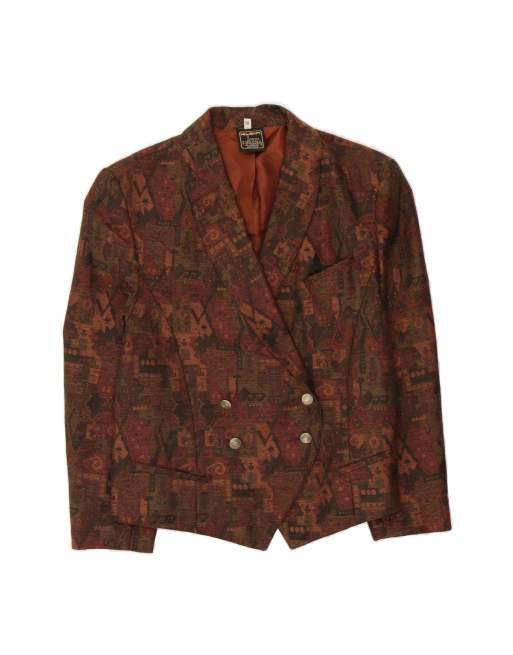 Vintage Double Breasted Blazer Jacket EU 38 Medium In Brown Geometric