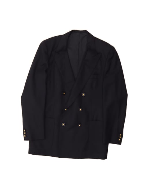 Vintage Double Breasted Blazer Jacket It 50 Large In Black Wool
