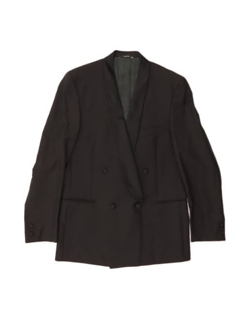 Vintage Double Breasted Blazer Jacket It 52 2XL In Black Wool