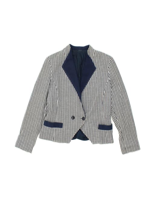 Vintage Double Breasted Blazer Jacket UK 10 Small In Blue Striped