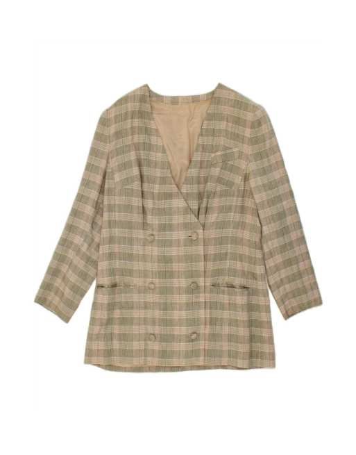 Vintage Double Breasted Blazer Jacket UK 12 Medium In Beige Check