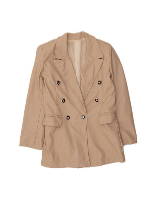 Vintage Double Breasted Blazer Jacket UK 14 Large In Beige